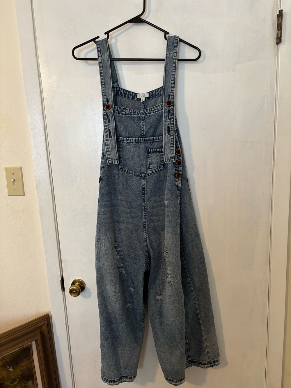 Denim Overalls Jumpsuit with Buttoned Straps - Light Blue